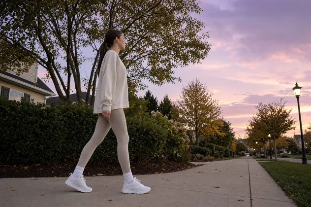 An evening walk through the neighborhood at dusk after dinner